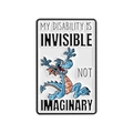 Broche dragon en émail avec texte 'MY DISABILITY IS INVISIBLE NOT IMAGINARY' sur fond blanc - Style Dragon Bleu (QHXZ4871)