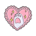 Pin's émaillé rose en forme de cœur avec patte de chat blanche et étoiles sur fond blanc - Fond Rose Griffe de Chat Unique Style (QHXZ4935)