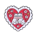 Broche cœur en émail avec deux chats blancs et écharpe rose sur fond rouge vif - Écharpe Deux Chats Style (QHXZ4936)