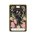 Spilla in smalto stile tarocchi con gatto nero e rose con bordi metallici dorati - Stile Tarocchi Gatto Nero Rosa (QHXZ4874)