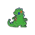 Divertido pin de esmalte de dinosaurio verde con Reptar de dibujos comiendo pizza - Dinosaurio Verde Comiendo Pizza (QHXZ001)