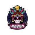 Day of the Dead skull enamel pin with colorful feathers and EL DÍA DE MUERTOS banner - Day Of The Dead Ribbon Skull (QHXZ4815)