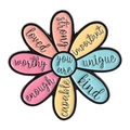 Macaron color flower enamel brooch with inspirational words on white background - Inspirational Text Flower Style(QHXZ4423)
