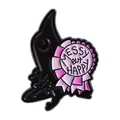Black enamel crow brooch featuring a pink rosette and Messy But Happy slogan - Qhxz4698
