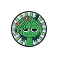 Pin esmaltado de personaje verde con flores rosas sobre fondo de rayas radiantes - Personaje de Flor Verde (QHXZ4819)