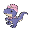 Cute purple dinosaur enamel pin featuring a pink cowboy hat and scarf accessory - Cowboy Purple Dinosaur Style (QHXZ4352)