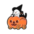 Halloween Emaille-Anstecknadel mit Geist und schwarzer Katze im Kürbiswagen - Geister Kürbis Auto Stil (QHXZ4898)