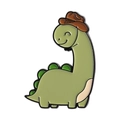 Cute green dinosaur enamel pin wearing a brown cowboy hat for fashion accessories - Cowboy Green Dinosaur Style (QHXZ4353)