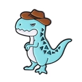 Cartoon blue dinosaur enamel pin wearing a brown cowboy hat in variant style - Cowboy Blue Dinosaur Style (QHXZ4354)