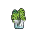 Enamel plant brooch featuring green monstera leaves in a laboratory glass beaker - Monstera Leaf Beaker Style (QHXZ1508)