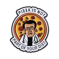 Spilla in smalto cartoon Dr. Nowzaradan con pizza e citazione su sfondo bianco - Immagine Dottore Pizza (QHXZ4254)
