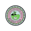 Spilla smaltata matcha green tea creativa con cerchio rosa e sfondo azzurro - Distintivo Tondo Foglia di Matcha (QHXZ4858)