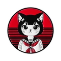 Japanische Anime Katzenmädchen Emaille-Anstecknadel mit rot-schwarzen Streifen als Metall-Badge - Schwarz-Weiß Matrosenanzug Katzenohr-Mädchen (QHXZ4947)
