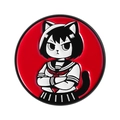 Anime round enamel pin featuring a cat ear schoolgirl in a sailor uniform on red background - Qhxz4948