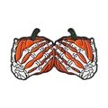Halloween enamel pin featuring an orange pumpkin with white skeleton hand motif - Double Pumpkin Style (QHXZ5079)