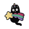 Spilla in smalto gatto nero con corno di unicorno e coda arcobaleno multicolore - Stile Gatto Stella Cadente (QHXZ4951)