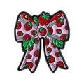 Spilla a fiocco rosa in smalto con motivo a fragola e contorno nero su sfondo bianco puro - Stile Fiocco Rosa Fragola (QHXZ4957)