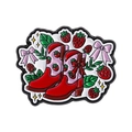 Spilla smaltata stivali da cowboy fragola con fiocchi rosa e stelle scintillanti - Stile Stivali Rossi Fragola (QHXZ4958)