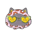 Detalle del broche de gato esmaltado con pañuelo rosa y gafas de sol verdes - Gato con Gafas de Corazón (QHXZ4993)