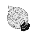 Schwarz-weißer Weltraum-Katzen-Emaille-Pin mit startender Rakete vom Mond - Rakete Katze Stil (QHXZ4988)