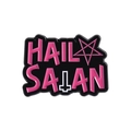 Black and pink enamel pin with Hail Satan text and pentagram subculture design - Pink Text Style (QHXZ4940)