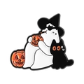 Halloween-Emaille-Anstecknadel mit Geist, schwarzer Katze und Kürbissen auf weißem Grund - Geist Kürbis Schwarze Katze Kombination Stil (QHXZ4901)