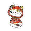 Bonito broche de gato esmaltado con capucha de fresa roja y diseño de kimono floral - Gato con Capucha de Fresa (QHXZ4995)