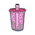Creative pink enamel pin with bubble tea design featuring unique tooth elements - Pink Teeth Drink (QHXZ5002)
