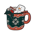 Pin navideño esmaltado con diseño de chocolate caliente, muñeco de nieve y acebo - Estilo Muñeco de Nieve Bayas de Acebo (QHXZ5029)