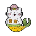 Mignonne épingle en émail chat sirène blanc avec queue jaune et accessoires coquillage - Chat Sirène Jaune (QHXZ4963)