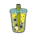 Quirky creative eyeball bubble tea enamel pin with yellow liquid and metal base - Yellow Eyeball Drink (QHXZ5003)