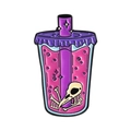 Gothic style milk tea enamel brooch featuring bird skull and purple straw design - Purple Bone Drink (QHXZ5004)