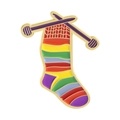 Colorful knitted sock enamel pin with knitting needles in creative gold metal design - Colorful Knitted Sock Design (QHXZ5051)
