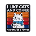 Retro square cat enamel pin with I Like Cats and Coffee quote on white background - Cat Coffee Design (QHXZ5036)