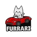 Spilla in smalto gatto divertente guida auto sportiva rossa con scritta Furrari - Stile Gatto Che Guida Auto Sportiva (QHXZ5097)
