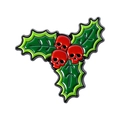 Broche de esmalte de Halloween con hojas de acebo verdes y calaveras rojas metálicas - Estilo de Bayas de Acebo Calavera (QHXZ5031)