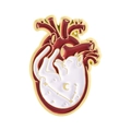 Creative white cat and red anatomical heart enamel pin with gold constellation details - Sleeping Cat Heart Style (QHXZ5089)