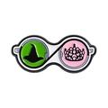 Emaille-Brosche in Brillenform mit Zaubererhut und Kronen-Motiv in Rosa und Grün - Zauberer Brille Und Hut (QHXZ5034)