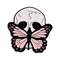 Pin de esmalte gótico de calavera y mariposa con alas rosas y acabado de metal oscuro - Mariposa Calavera Rosa (QHXZ5094)