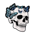 Broche de calavera gótica con alas de mariposa azules en esmalte pulido y metal blanco - Mariposa Calavera Azul (QHXZ5096)
