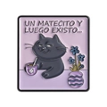 Quadratische Emaille-Brosche mit schwarzer Katze und floralem Design und Text - Schwarze Katze Trinkt Tee Stil (QHXZ5092)