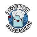 Pin esmaltado de jabón azul con texto I LOVE YOU SOAP MUCH y detalles de espuma - Estilo Soap Much Love (QHXZ5024)