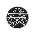 Spilla gotica in smalto con pentacolo geometrico e linee d'argento su fondo nero - Simbolo geometrico nero (QHXZ5054)