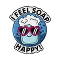 Pin de esmalte de jabón azul con gafas de sol de corazón y texto I Feel Soap Happy - Estilo Soap Happy (QHXZ5026)
