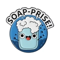 Cute blue soap enamel pin with 'SOAP-PRISE!' text and bubbles on deep blue background - Soap-prise Style (QHXZ5027)