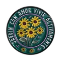Spilla smaltata girasole con testo Jardin Con Amor Vivir Activamente in verde e giallo - Stile Girasole (QHXZ5062)