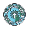 Religious circular enamel pin with map background and glowing cross emblem - Round Earth Cross Style (QHXZ5074)