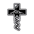 Cross enamel pin in black and white with God is Greater than highs and lows symbols - Minimalist Mountain Cross Style (QHXZ5077)