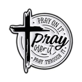 Religious enamel cross brooch with Pray on it lettering in black and white finish - Round Cross Prayer Quote Style (QHXZ5078)