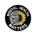 Spilla smaltata Mental Health Matters con girasole e design del cervello su nero - Stile Combinazione Cervello e Girasole (QHXZ5184)